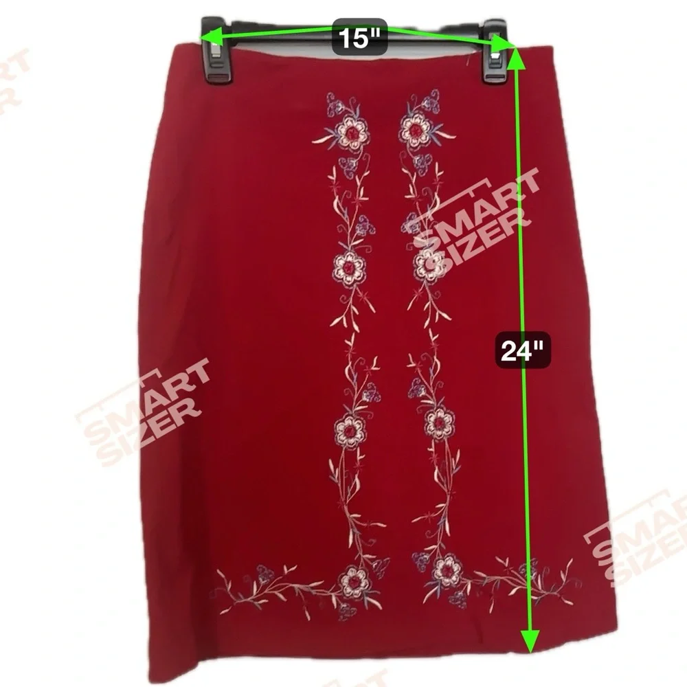 Poleci Embroidered Skirt Womens Sz 8 Vintage Stretch Red Made In USA 90s 80s